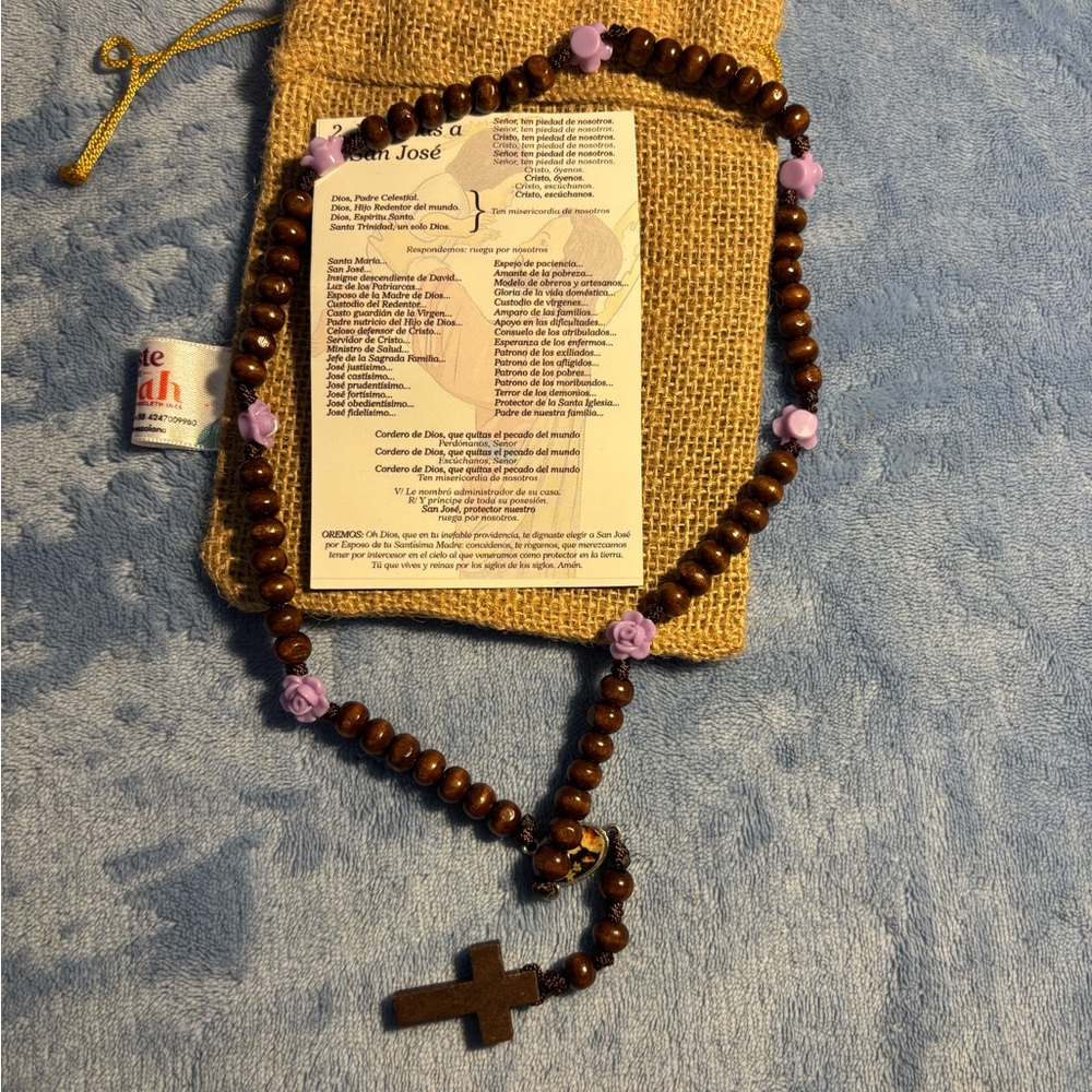 Brown 7-bead rosary of Saint Joseph Brown Necklace, Purple Accents. NWOT #004 - Picture 11 of 11